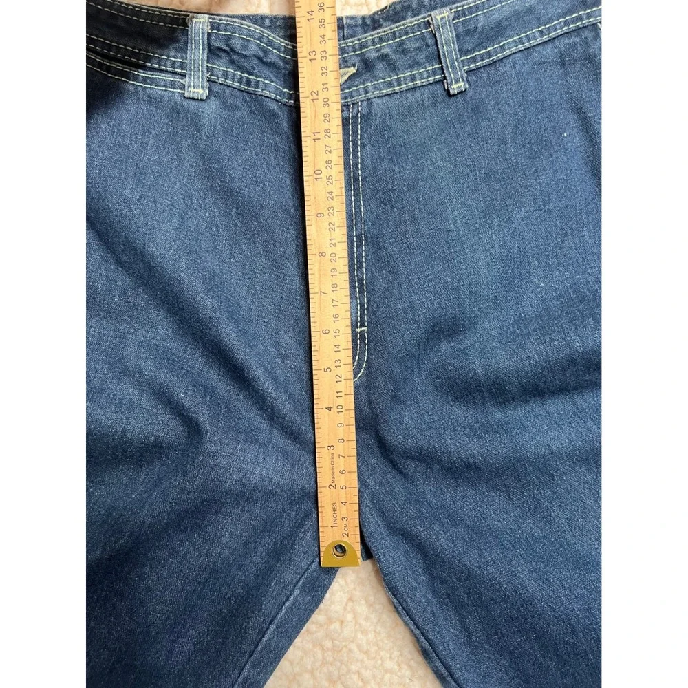 VTG 70s High Waisted Straight Leg Denim Jeans Dark Wash Contrast Stitch 32x33 - Picture 5 of 12
